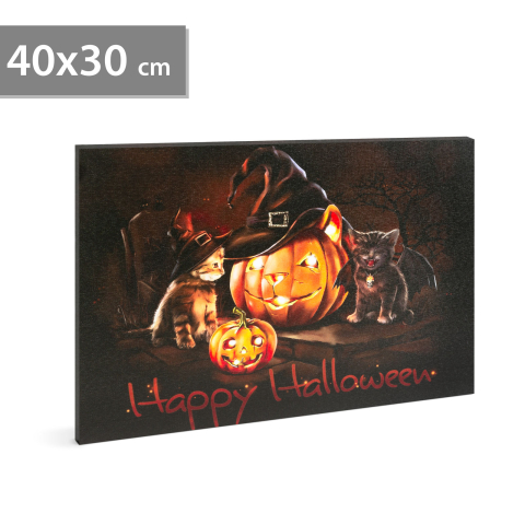 Halloween-i LED-es hangulatkép - fali akasztóval, 2 x AA, 40 x 30 cm