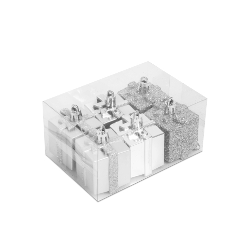 Karácsonyfadísz szett - ezüst ajándék - 4,5 cm - 6 db / szett
