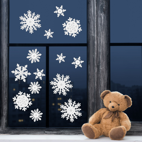 Karácsonyi ablakdekor szett  jégkristály - papír, fehér