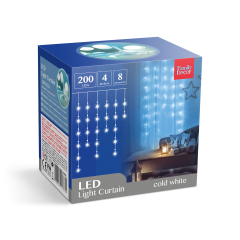 Fényfüggöny - 200 db LED - hidegfehér - hálózati - IP44 - 4,2 m - 8 program