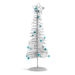 Karácsonyi, glitteres, fém karácsonyfa - 28 cm - ezüst