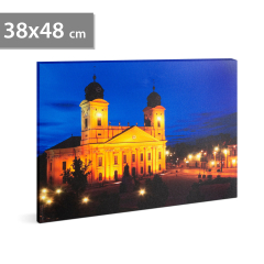 LED-es fali hangulatkép - "Nagytemplom Debrecen" -  3 x AA, 38 x 48 cm